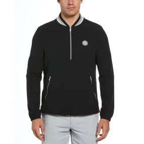 Lightweight 1/4 Zip Long Sleeve Golf Windbreaker With Striped Collar In Caviar