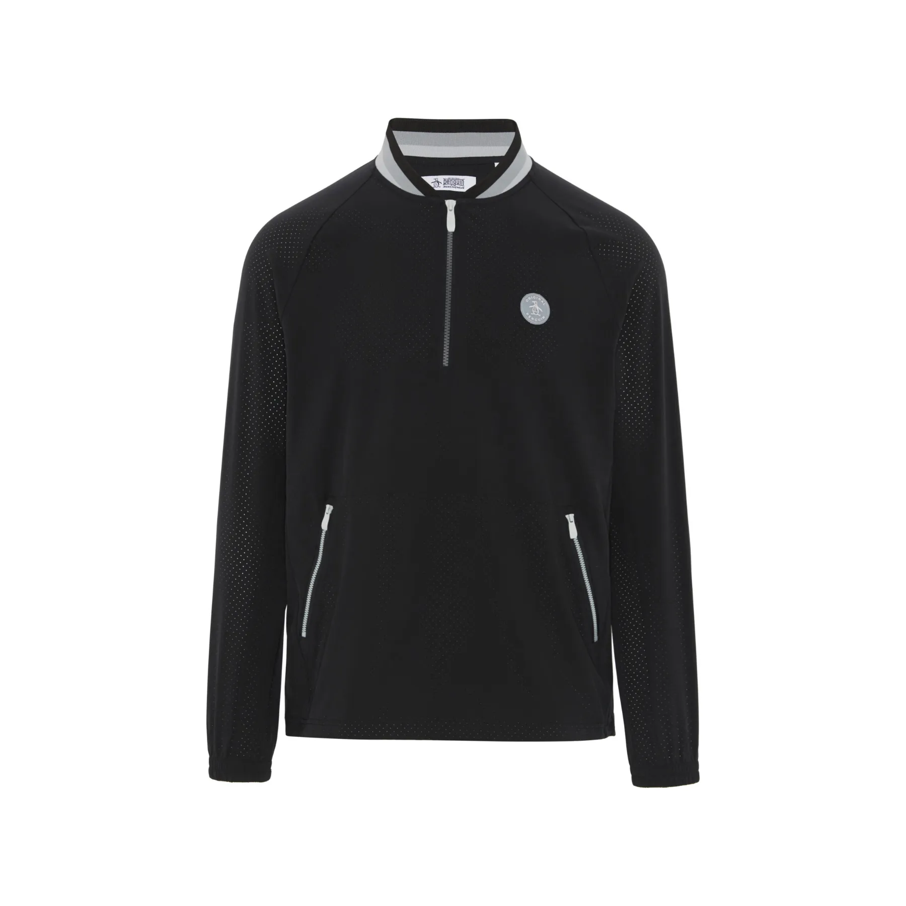 Lightweight 1/4 Zip Long Sleeve Golf Windbreaker With Striped Collar In Caviar