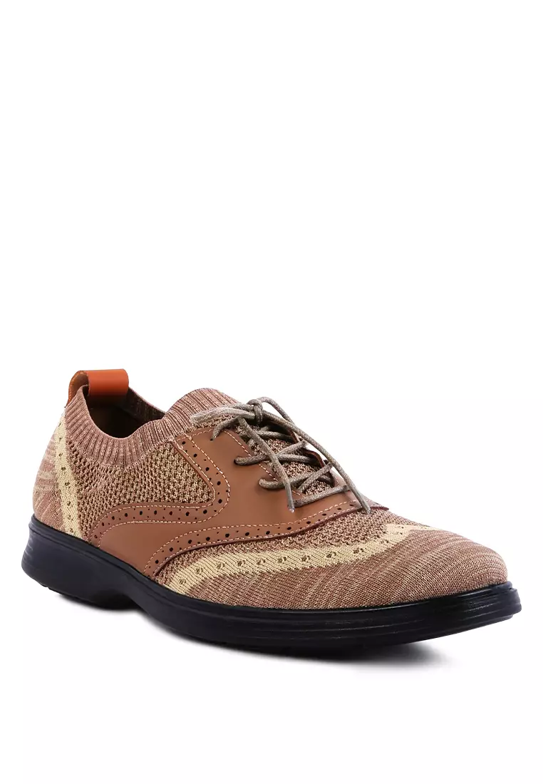 London Rag Brown Casual Knitted Brogue Sneakers