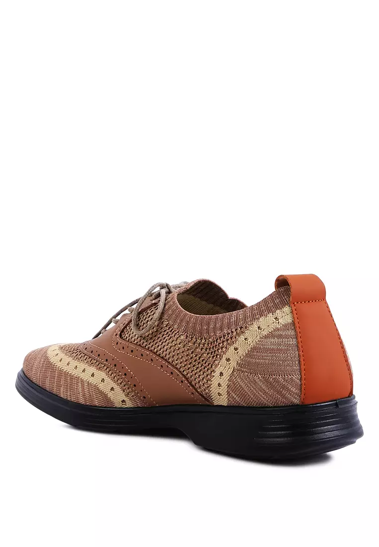 London Rag Brown Casual Knitted Brogue Sneakers