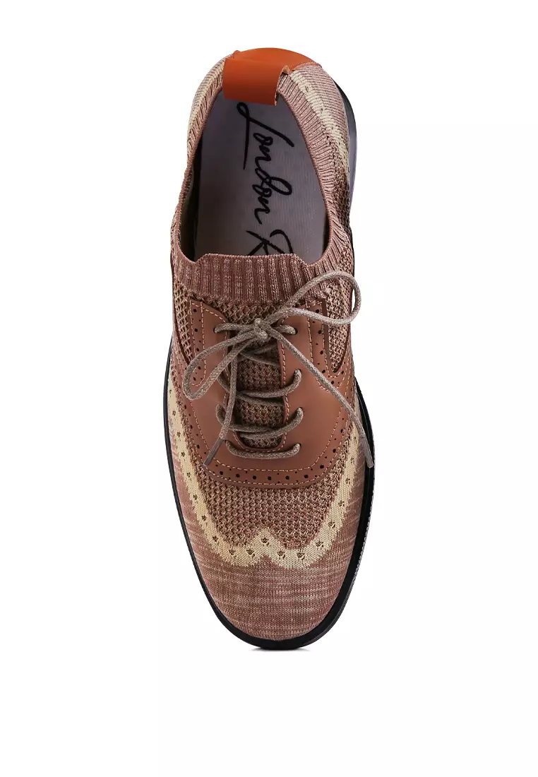 London Rag Brown Casual Knitted Brogue Sneakers