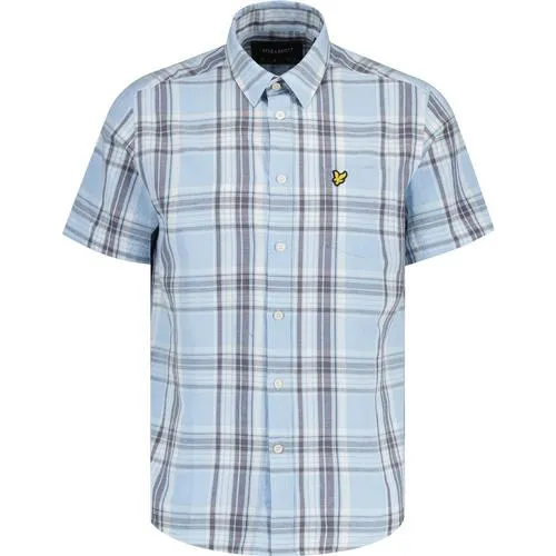 Lyle & Scott Linen Blend Retro Check Shirt (Blue)