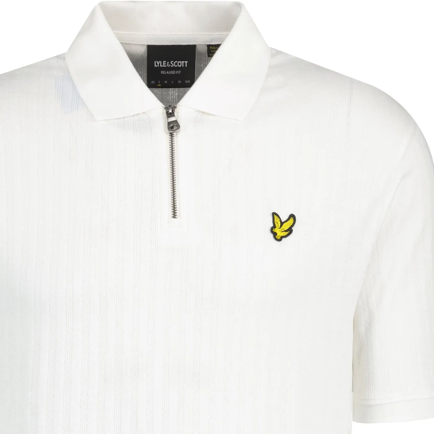 Lyle & Scott Textured Stripe Zip Neck Polo (Chalk)