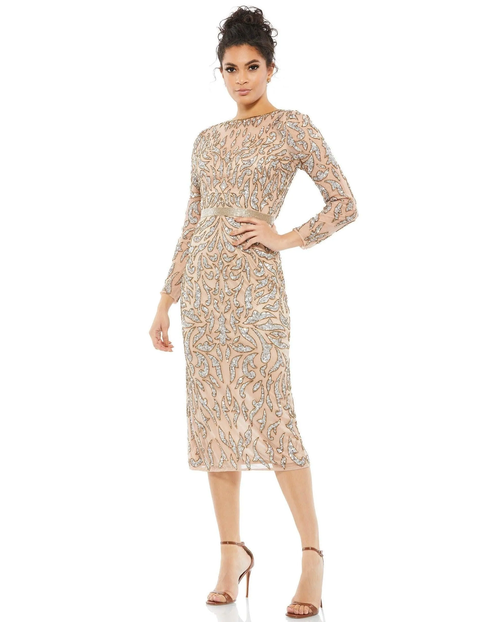 Mac Duggal 5521 Long Sleeve Beaded Cocktail Dress