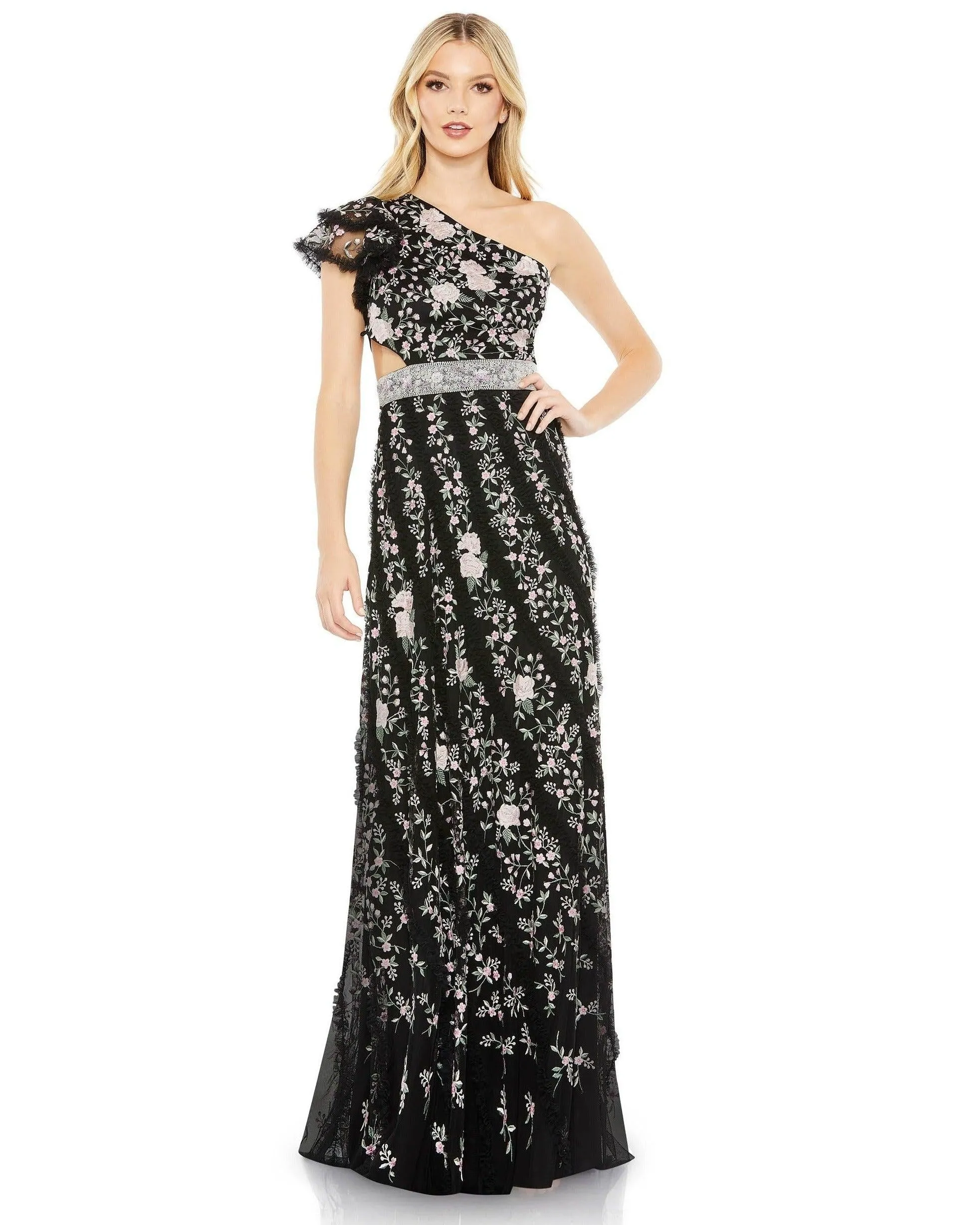 Mac Duggal 70160 Long One Shoulder Floral Lace Gown