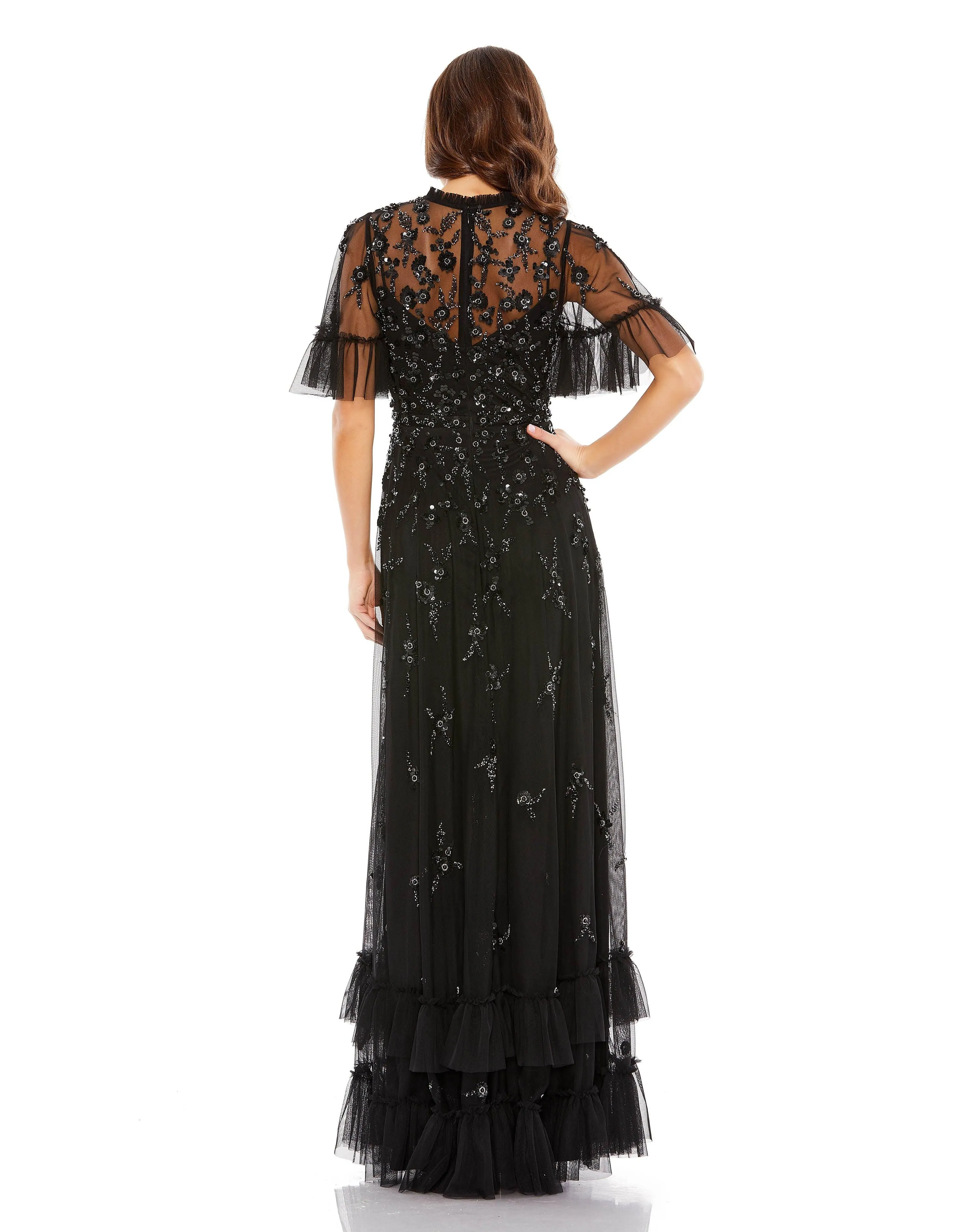 Mac Duggal 9199 Long Formal Beaded Short Sleeve Dress