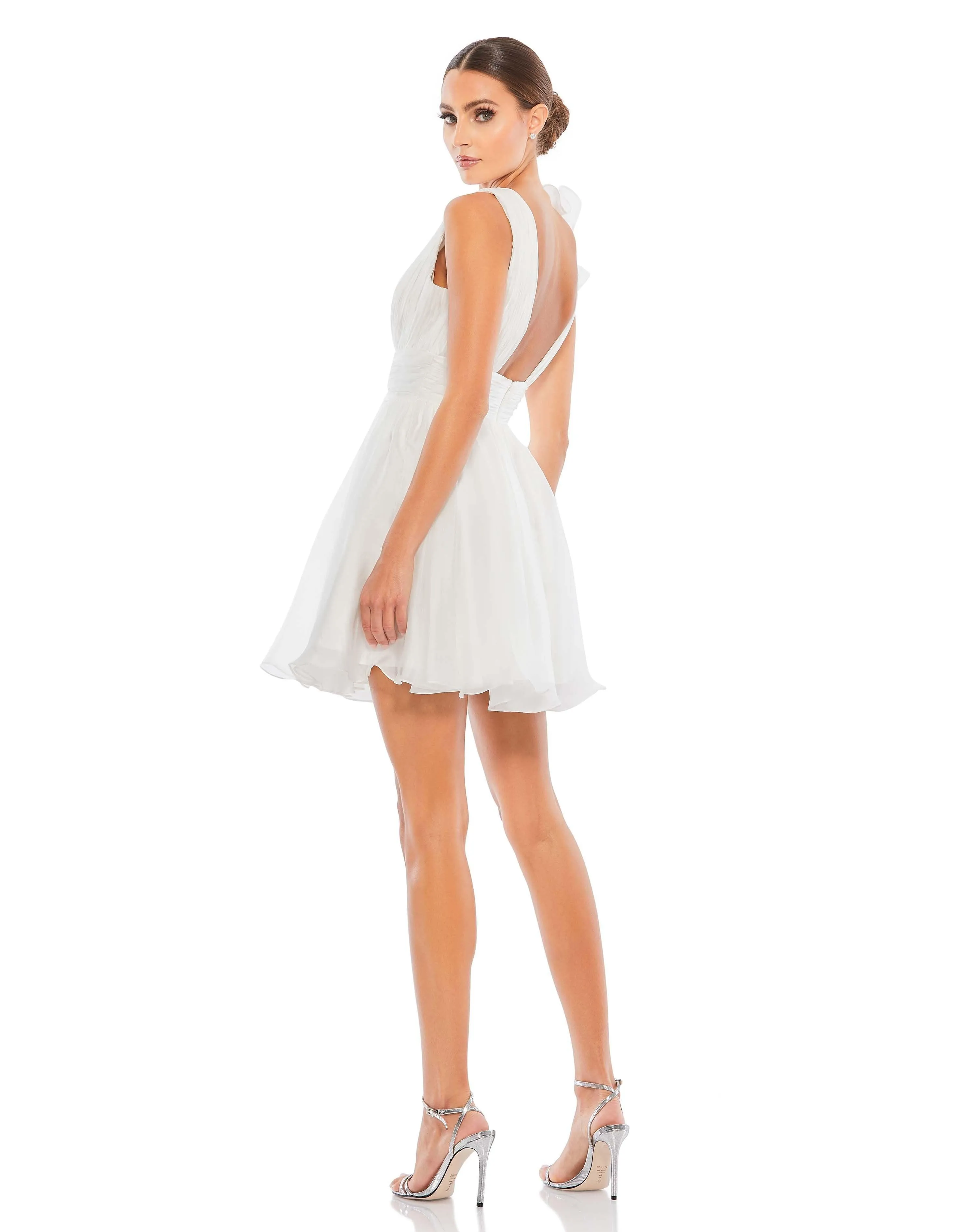 Mac Duggal Short Ruffle V Neck A Line Cocktail Dress