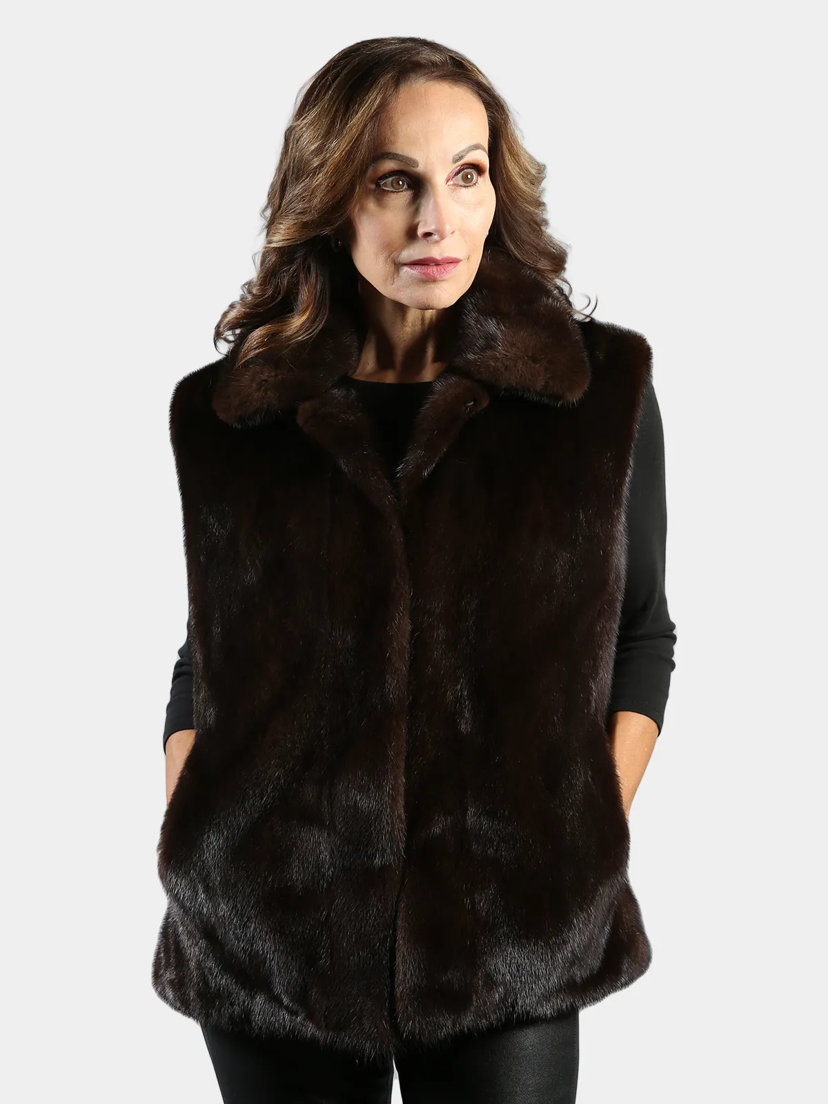 Mahogany Mink Fur Vest  Reversible to Nappa Lamb - Day Furs