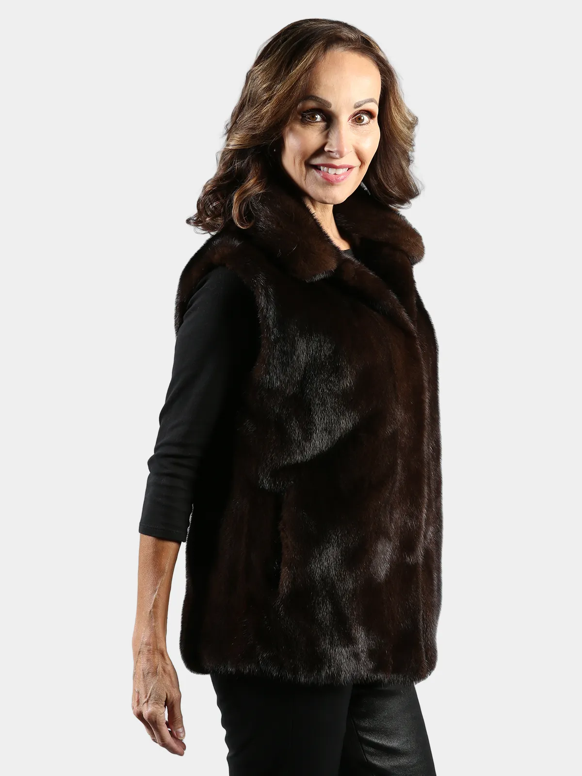 Mahogany Mink Fur Vest  Reversible to Nappa Lamb - Day Furs