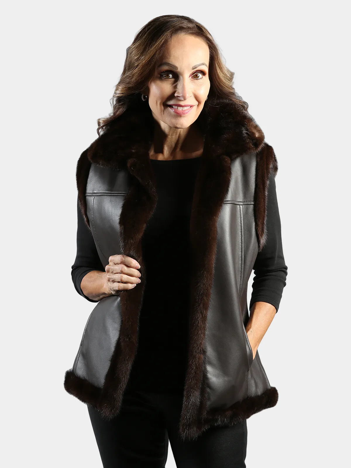 Mahogany Mink Fur Vest  Reversible to Nappa Lamb - Day Furs