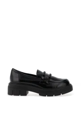 Marco Tozzi Patent Buckle Loafers, Black