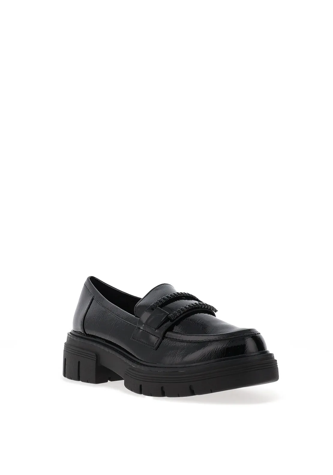 Marco Tozzi Patent Buckle Loafers, Black