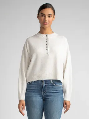 Margaret O'Leary Cashmere Crop Henley in Mist/Heather 