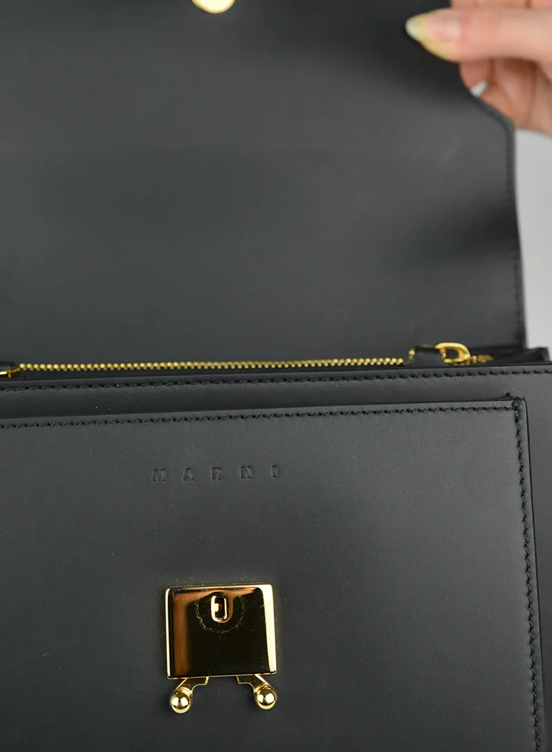 MARNI Borsa Trunk in pelle nera opaca