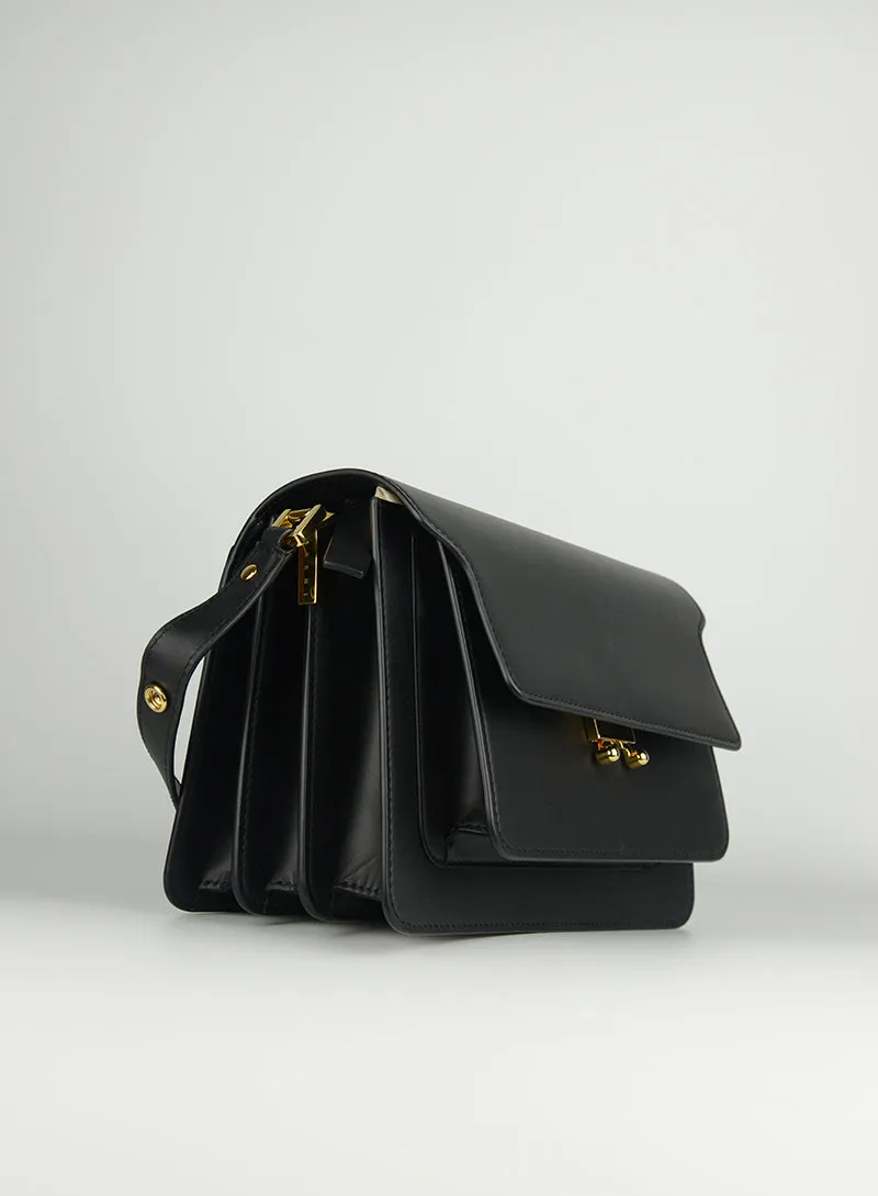 MARNI Borsa Trunk in pelle nera opaca