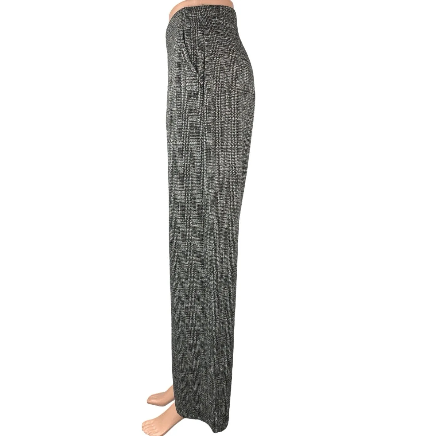 Max Studio Women's Gray Plaid Check Tweed Wide Leg High Waist Trousers Pants S