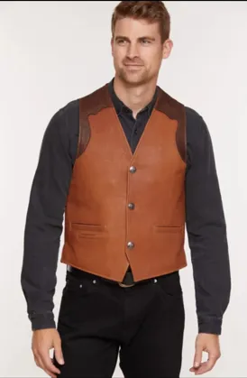 Men's Cowboy Tan Brown Leather Vest