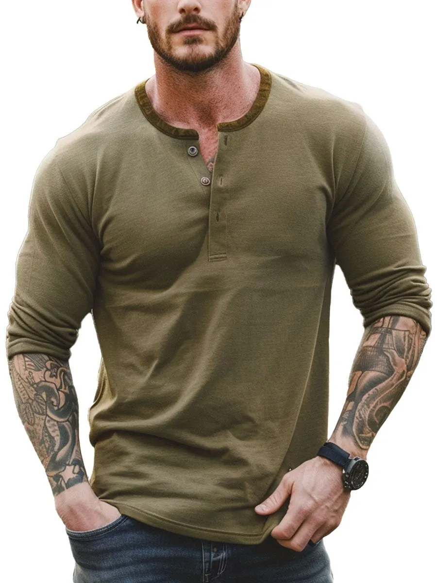 Men's Retro Henley Long Sleeve T-Shirt