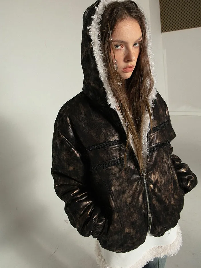 Metallic Fur Reversible Hooded Jacket