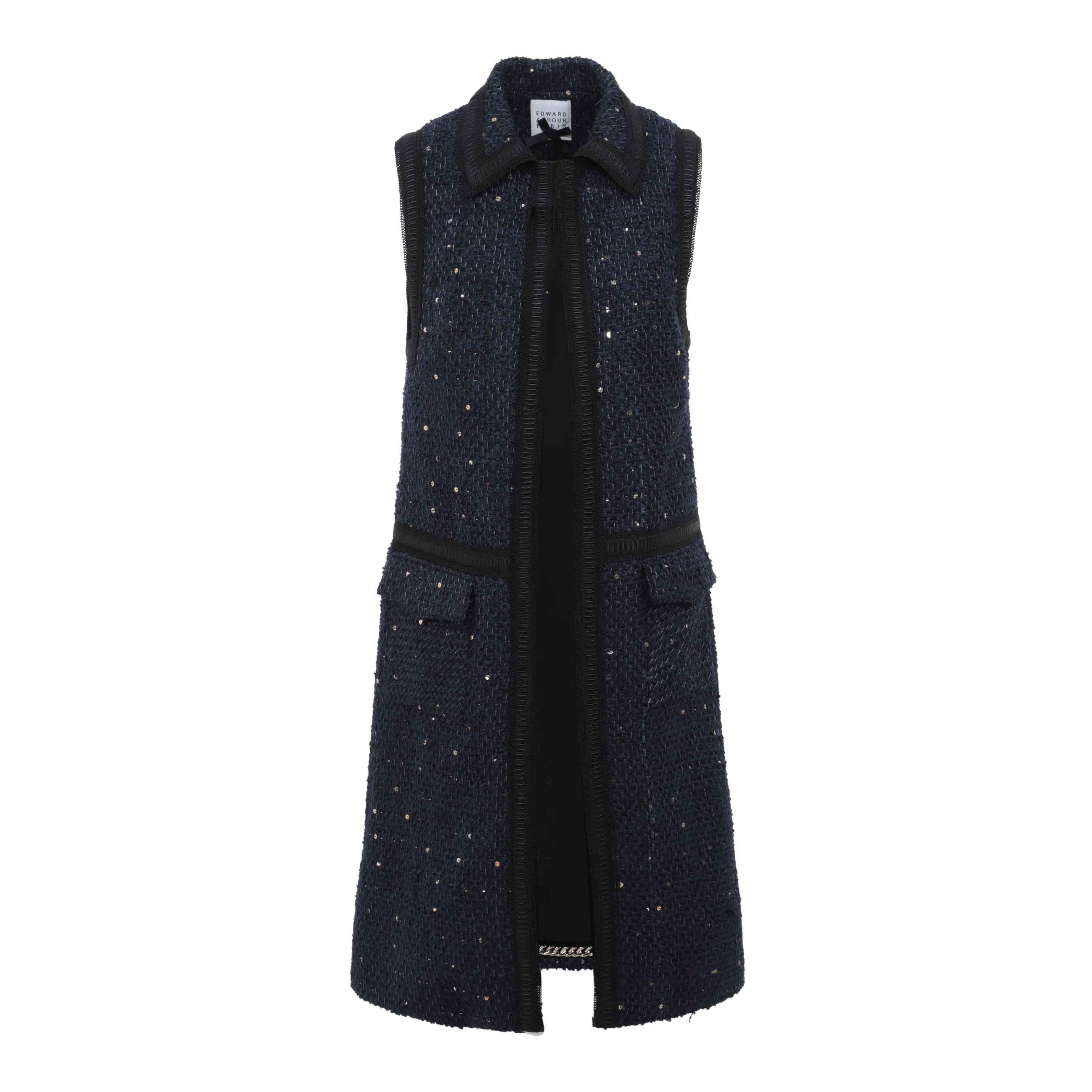 Metallic Tweed Gilet - Navy + Black with Gold Sequins