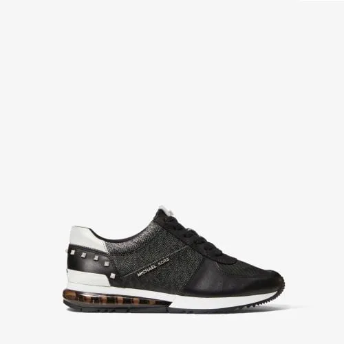 Michael Kors Allie Extreme Studded Mixed-Media Trainer | Black