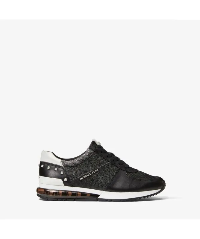 Michael Kors Allie Extreme Studded Mixed-Media Trainer | Black