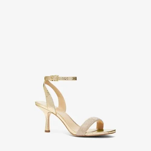 Michael Kors Carrie Embellished Metallic Snake Embossed Leather Sandal | Gold