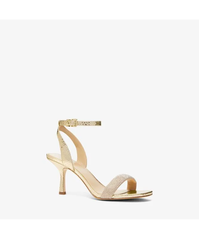 Michael Kors Carrie Embellished Metallic Snake Embossed Leather Sandal | Gold