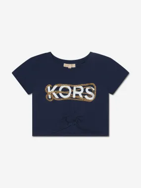 Michael Kors Girls Chain Logo Cropped T-Shirt in Navy