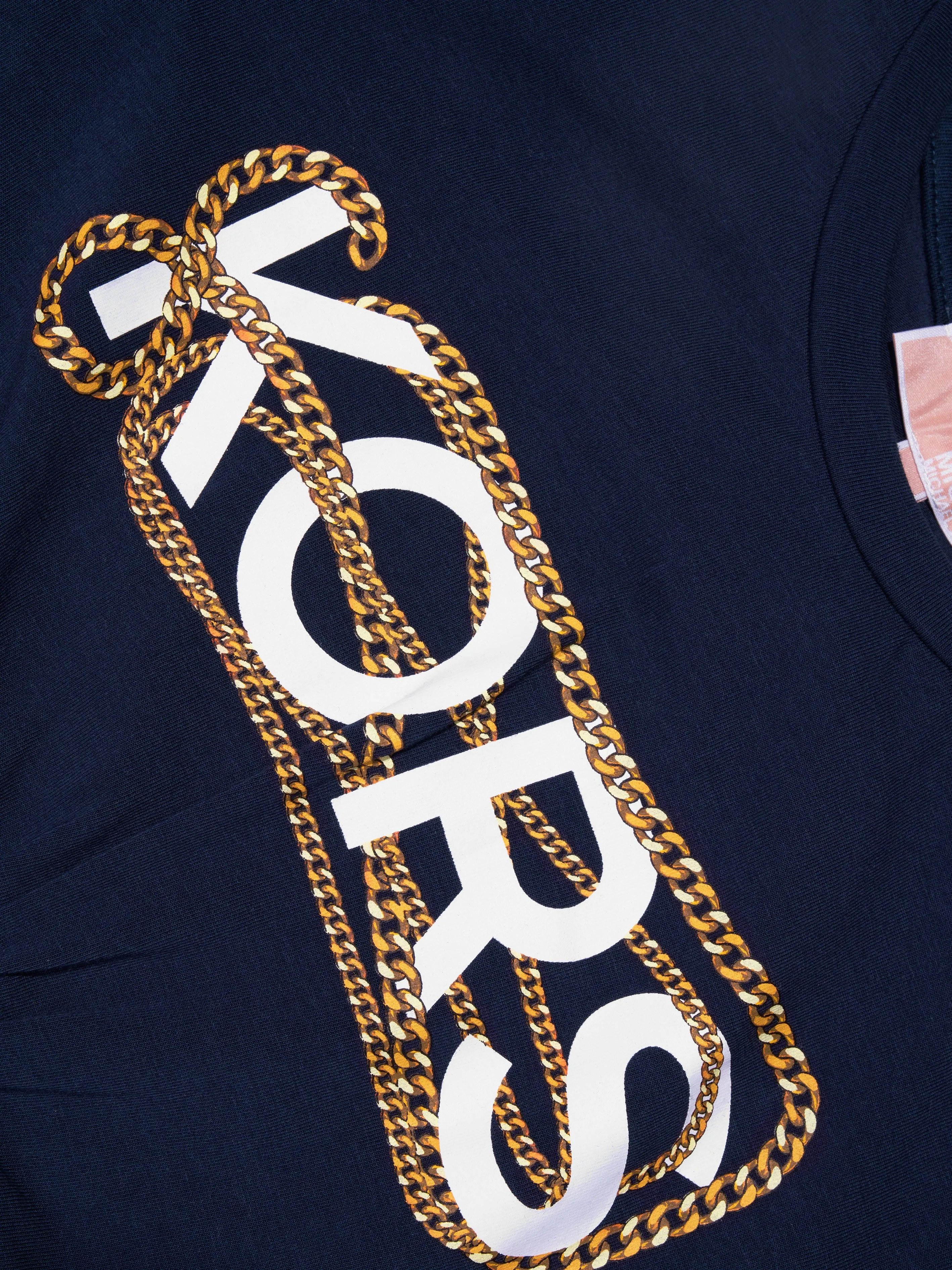 Michael Kors Girls Chain Logo Cropped T-Shirt in Navy