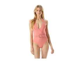 MICHAEL Michael Kors Solids Surplice Halter One-Piece Women's