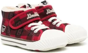 Miki House embroidered-logo tartan check-print sneakers