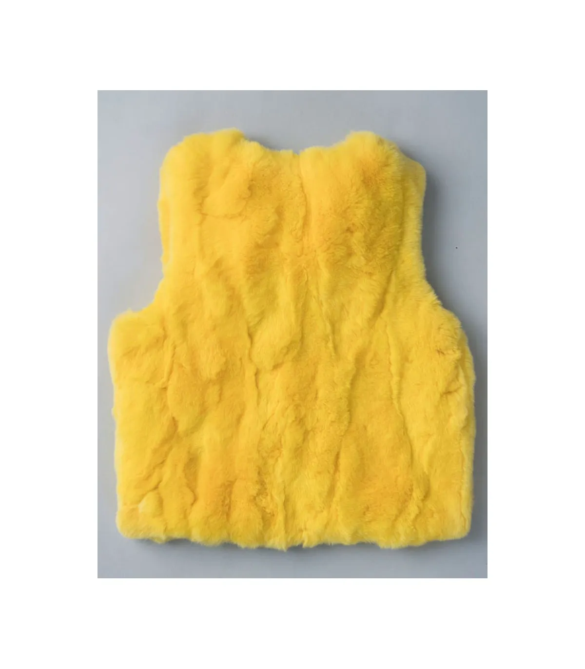 Mini Adelyn Rabbit Fur Vest with Pom Poms in Yellow for Kids: FurHatWorld.com