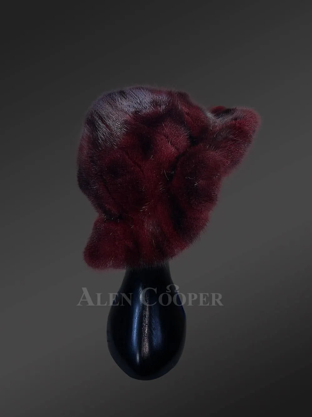 Mink Fur Cap in Burgundy for Women