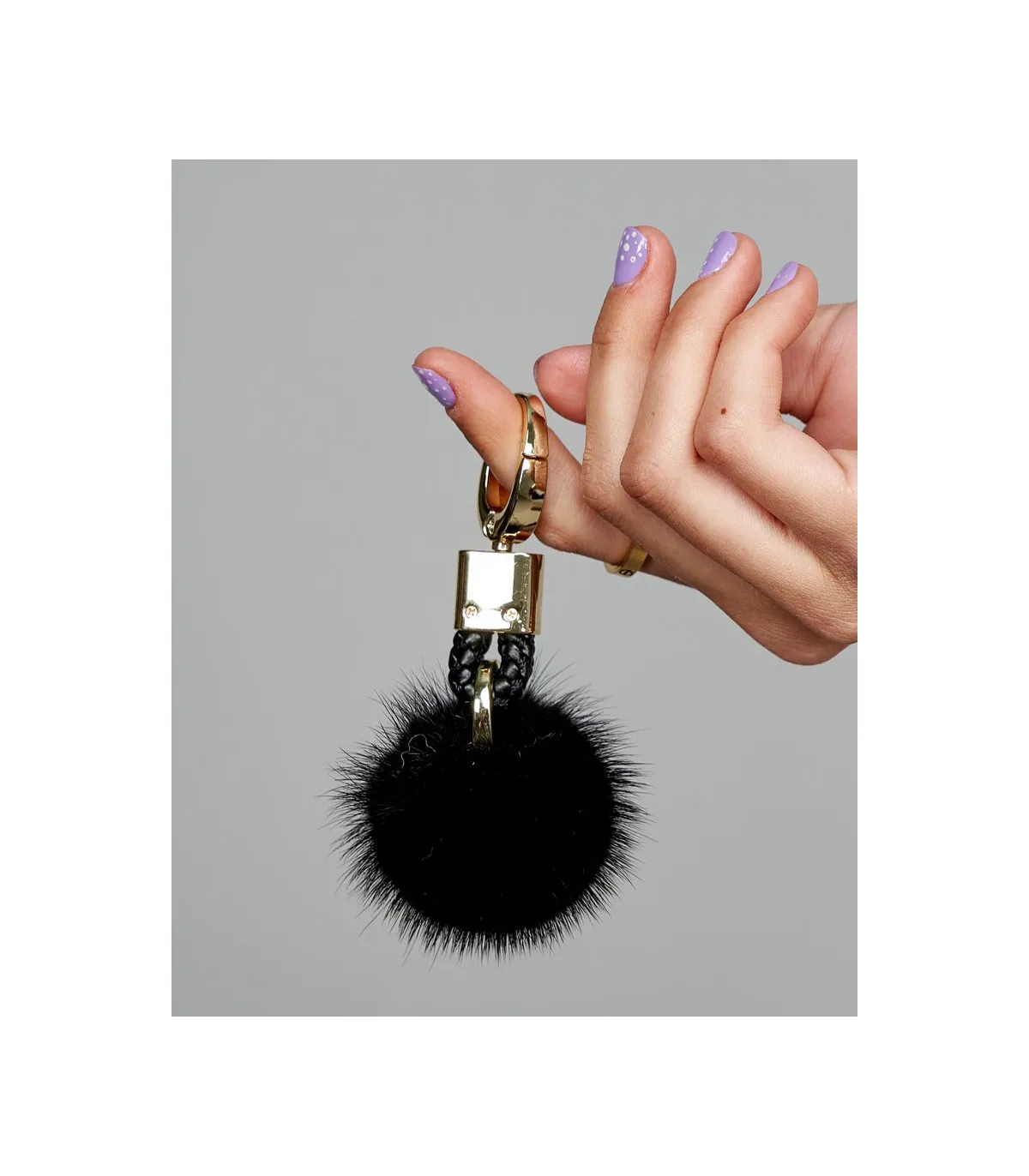 Mink Fur Key Ring Pom Pom in Black: FurHatWorld.com