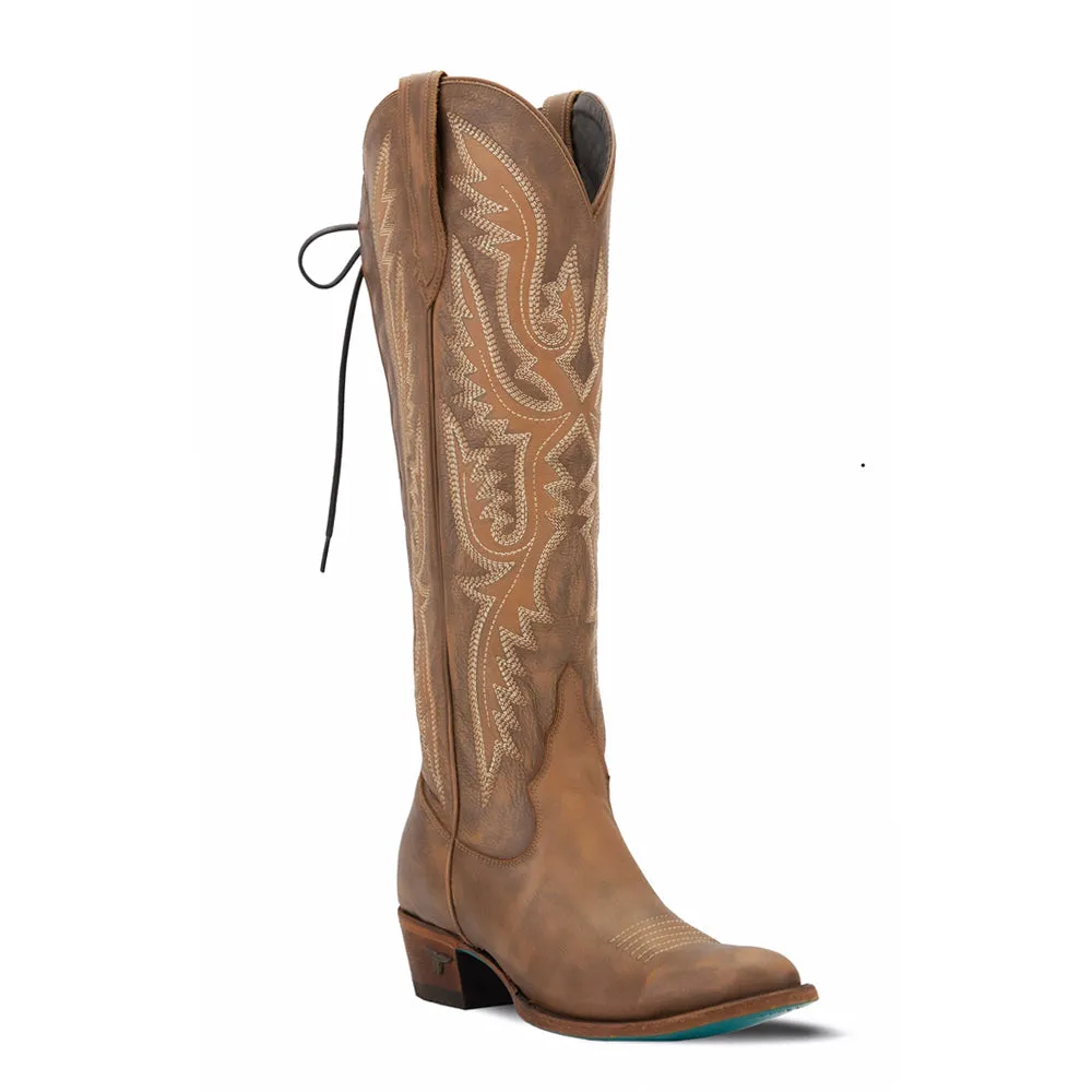 Monica Knee High Corset Embroidered Round Toe Zippered Cowboy Boots