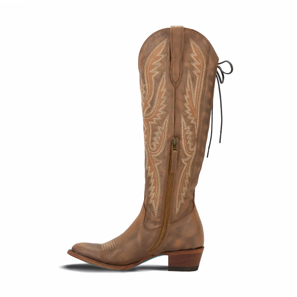 Monica Knee High Corset Embroidered Round Toe Zippered Cowboy Boots