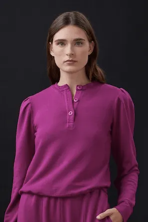 Monrow Henley w/Tucked Sleeves in Dragon Fruit