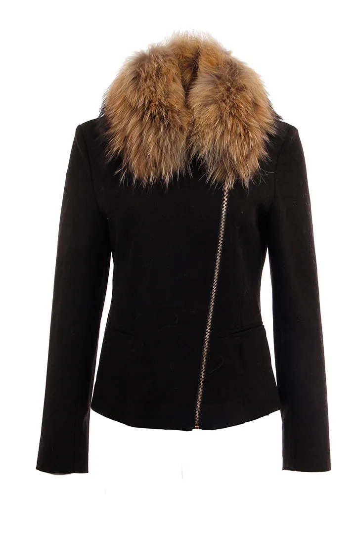 Moto Style Ponte Jacket with Fur Collar