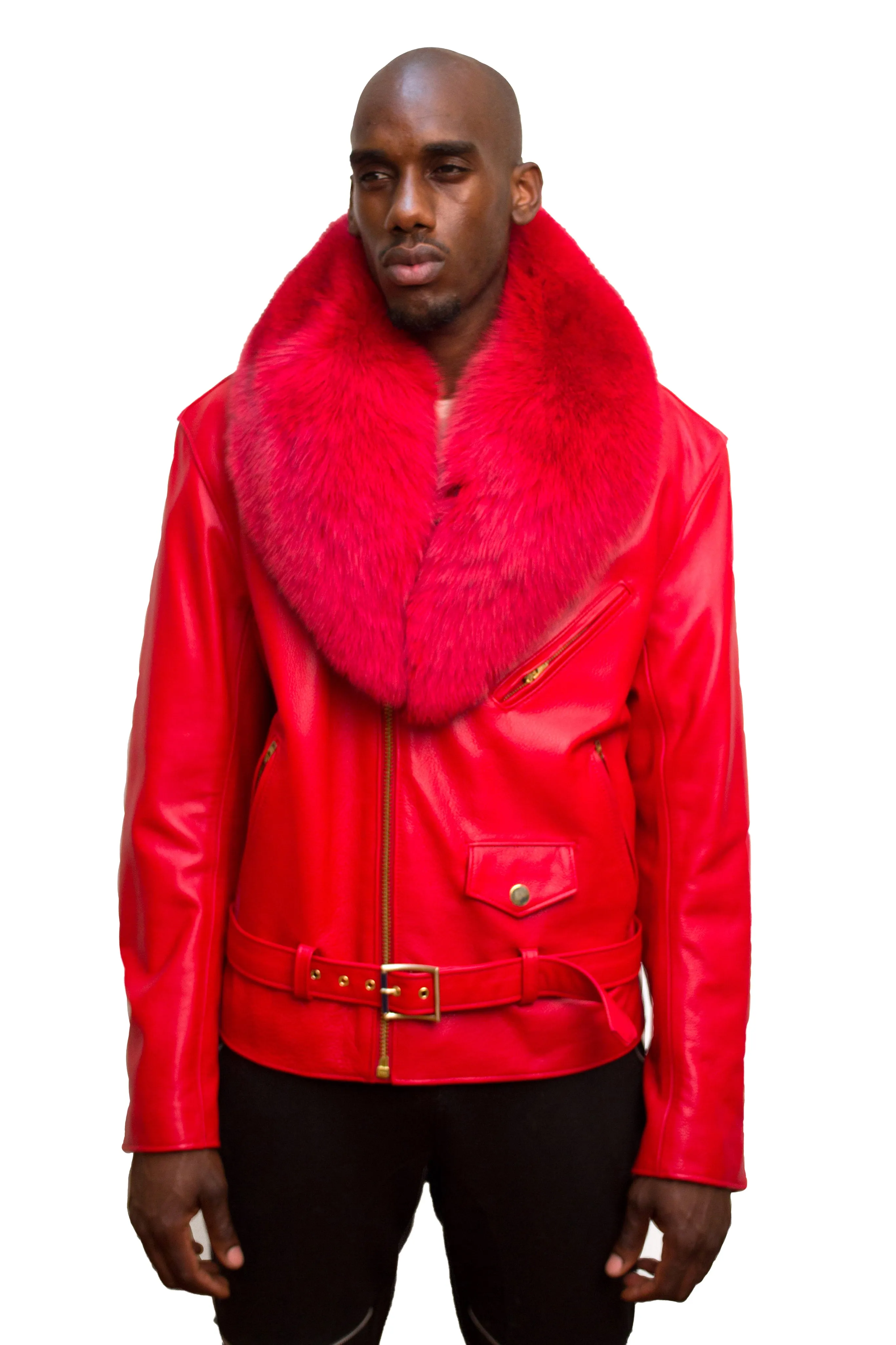 Motorcycle Biker Jacket with Fur Collar Style #3011