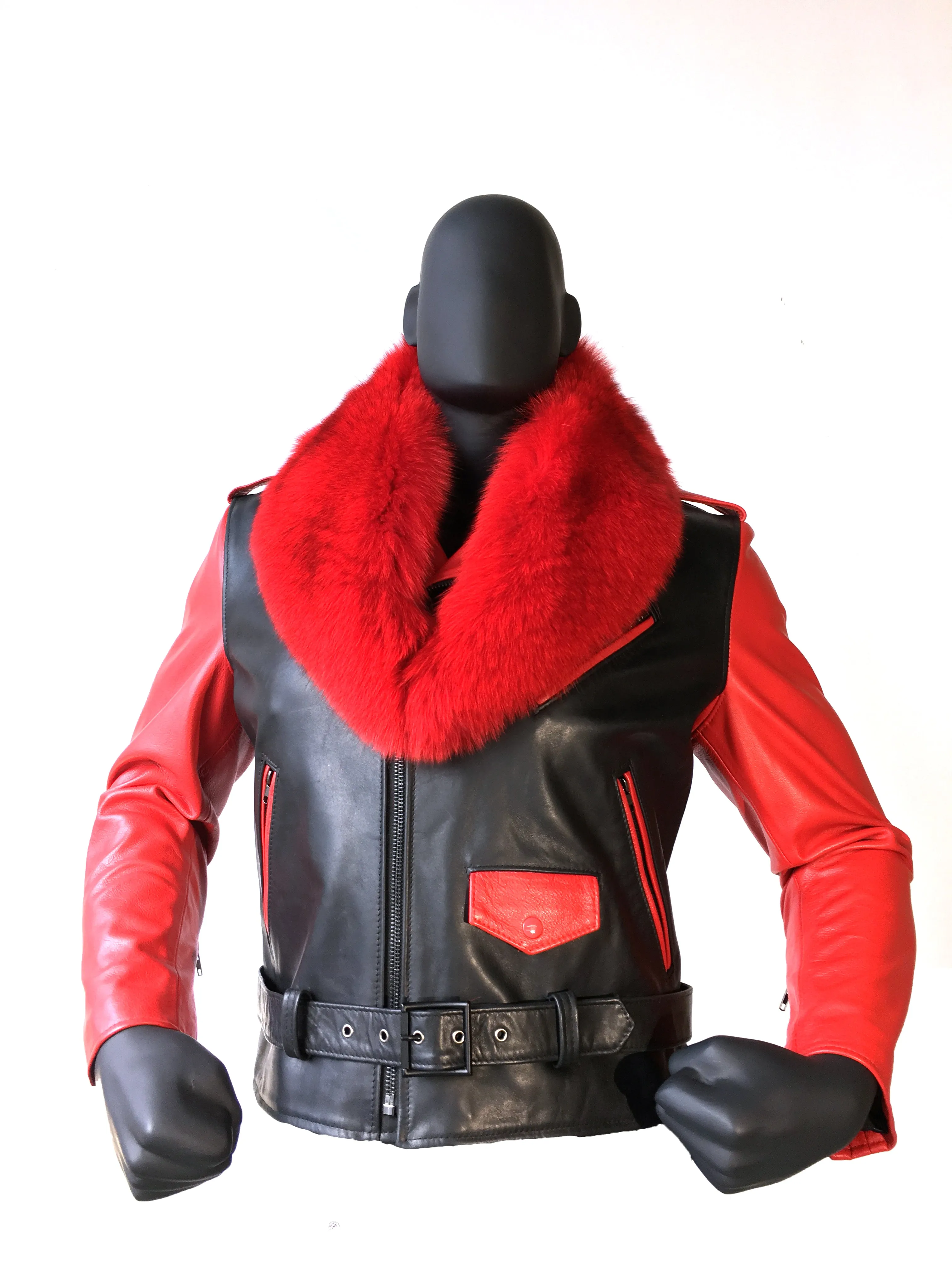 Motorcycle Biker Jacket with Fur Collar Style #3011