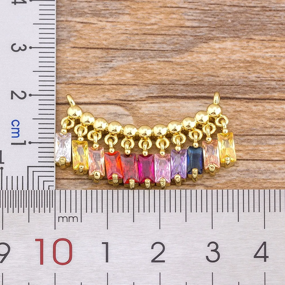 Multi-Color Cubic Zirconia Dangle Charms Bar Pendant Necklace