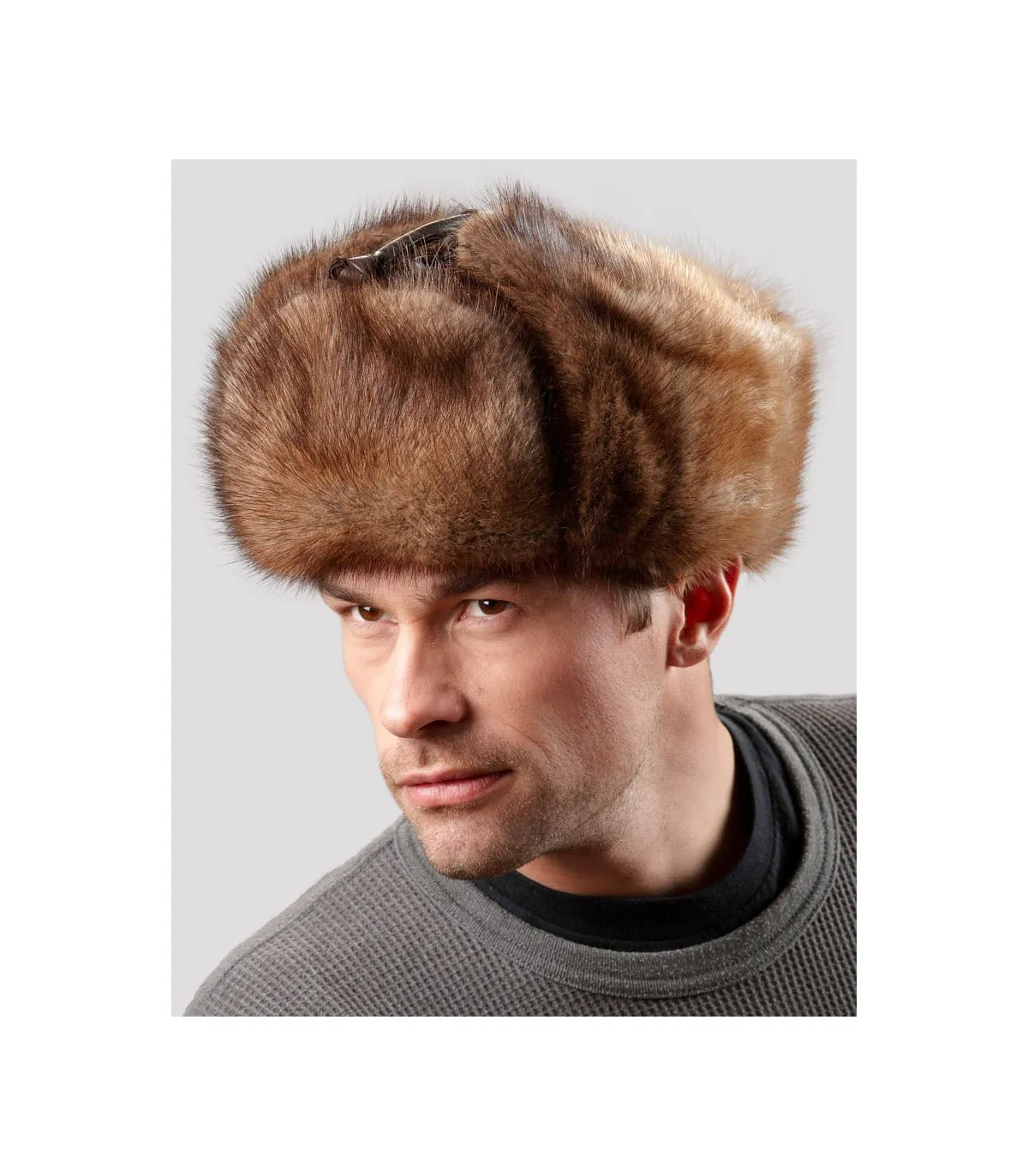 Muskrat Full Fur Russian Hat for Men: FurHatWorld.com