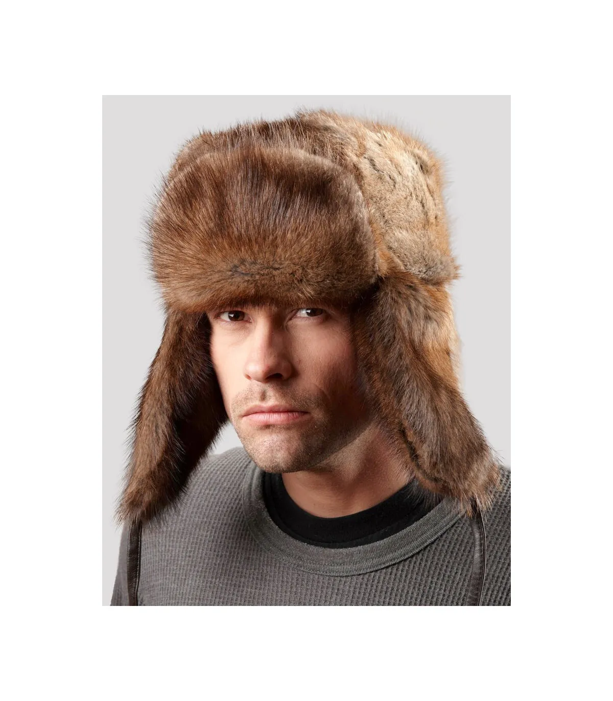 Muskrat Full Fur Russian Hat for Men: FurHatWorld.com