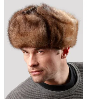 Muskrat Full Fur Russian Hat for Men: FurHatWorld.com