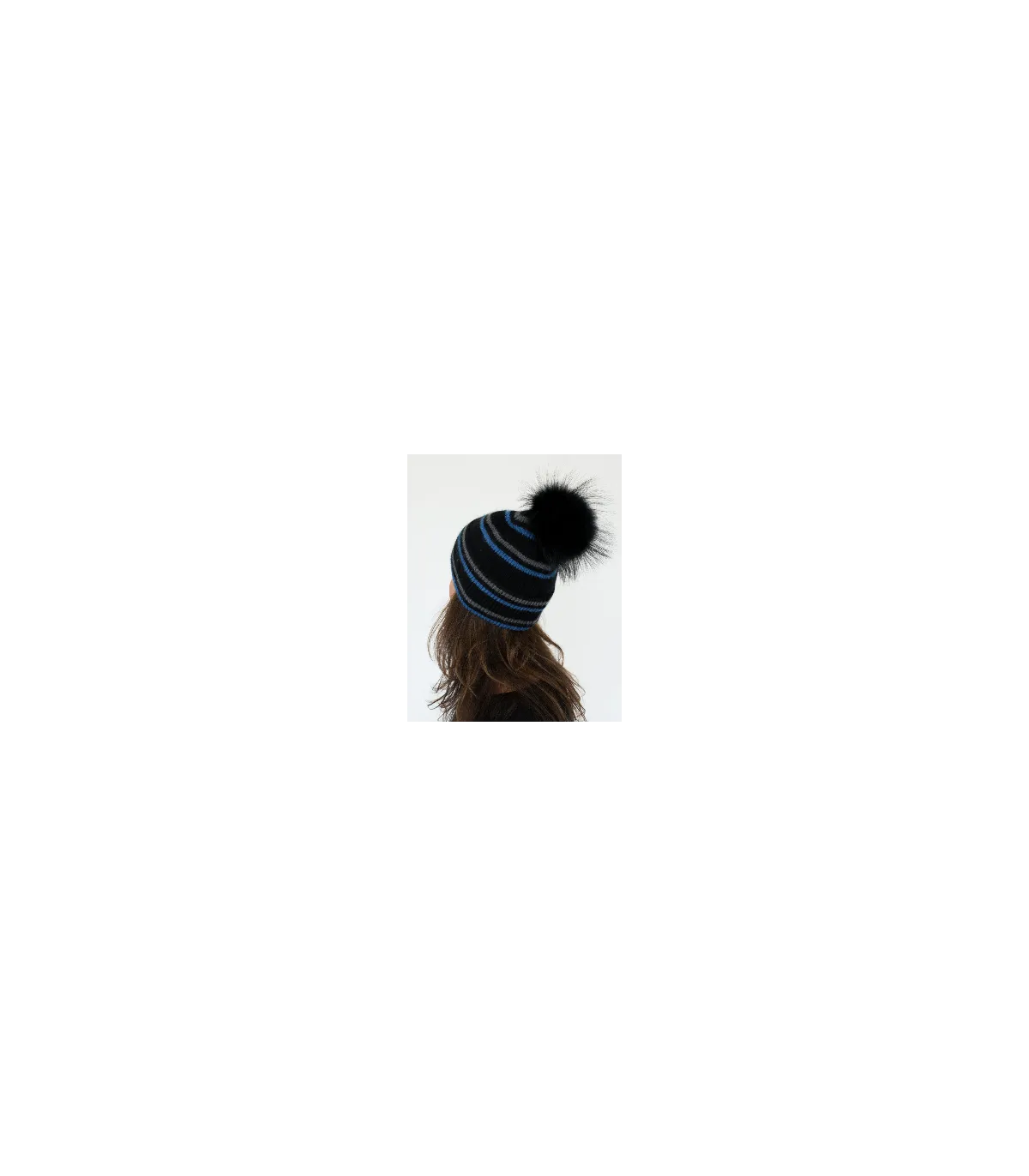 Myrdal Knit Beanie with Finn Raccoon Fur Pom Pom in Black at FurHatWorld.com