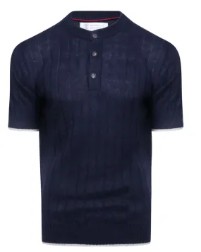 Navy Henley Knit Short Sleeve