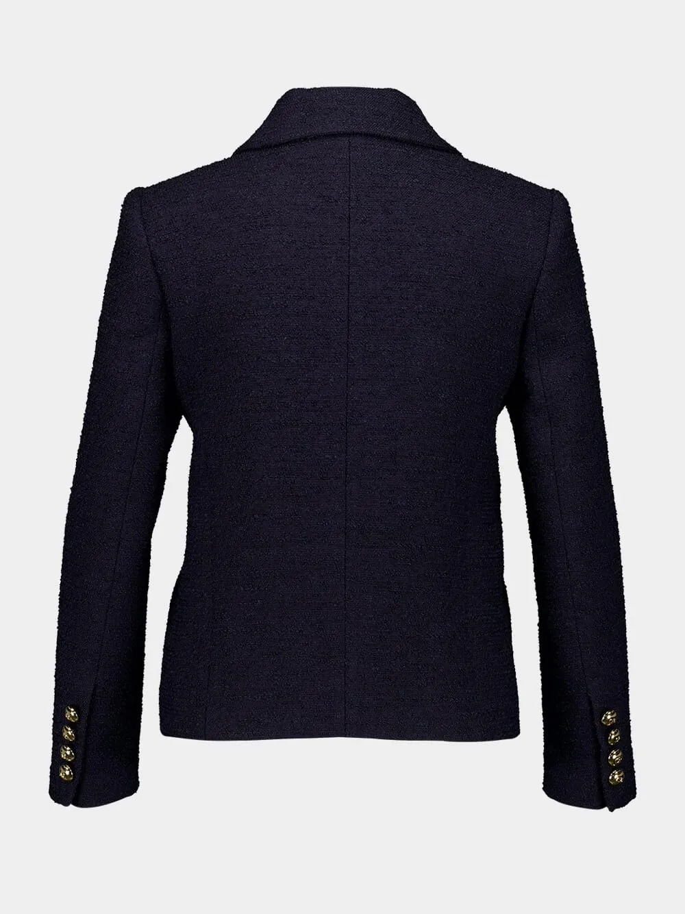 Navy Single-Breasted Tweed Jacket