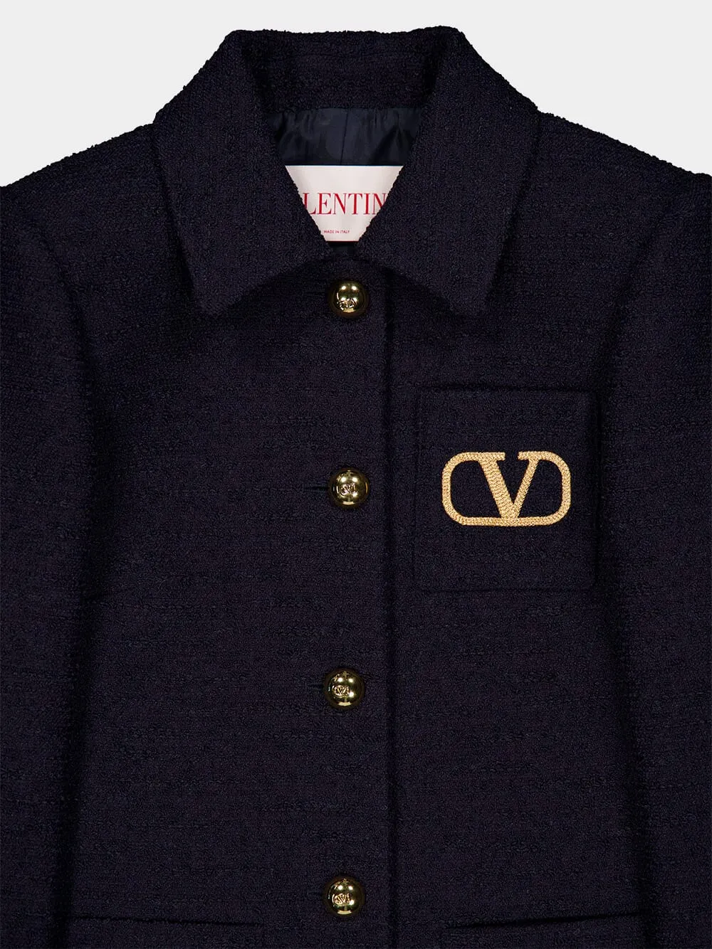 Navy Single-Breasted Tweed Jacket