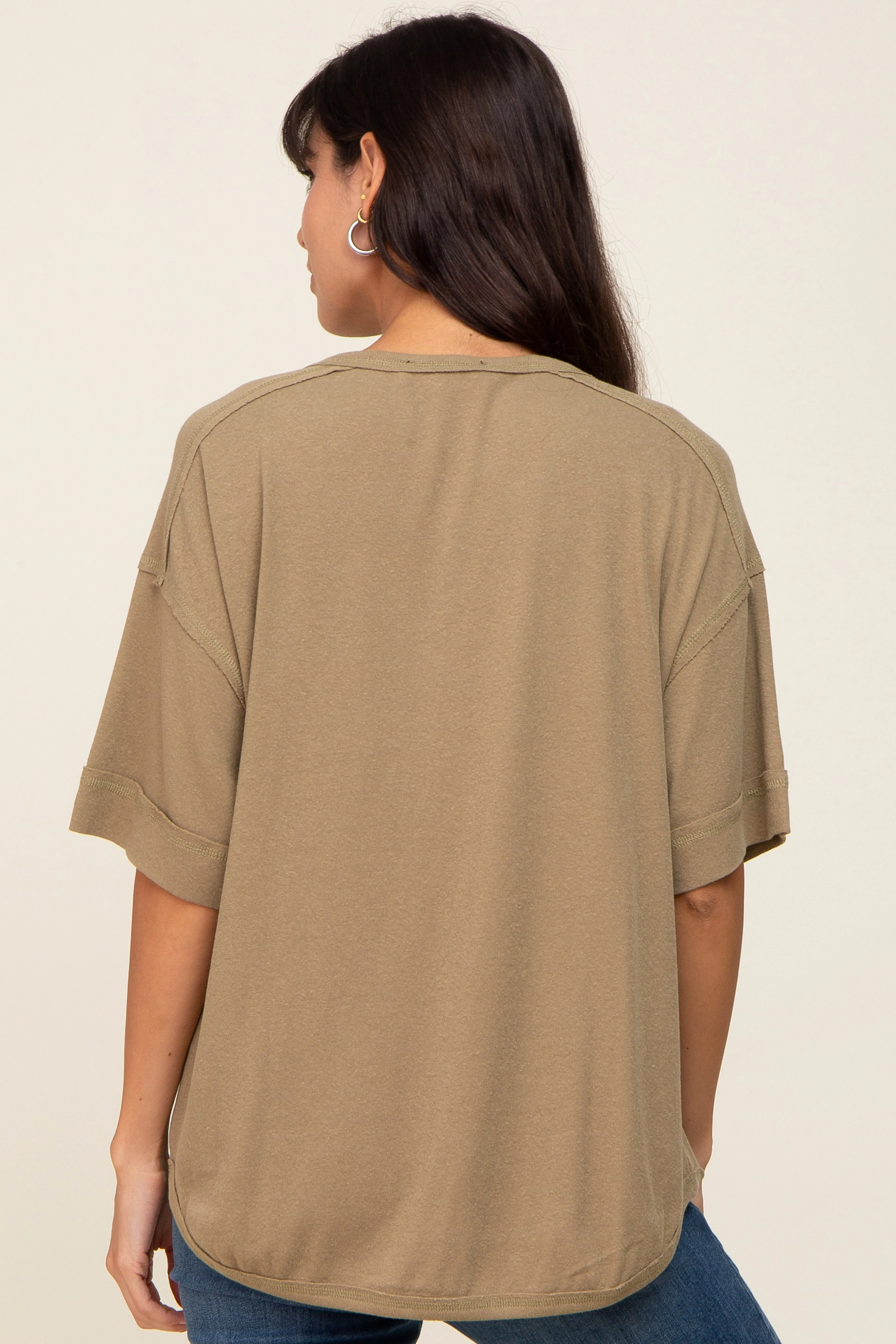 Olive Oversized Henley Top